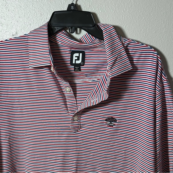 FJ Foot Joy Polo Shirt Men Blue/Red Striped Performance Short Sleeve size Large - Picture 3 of 10